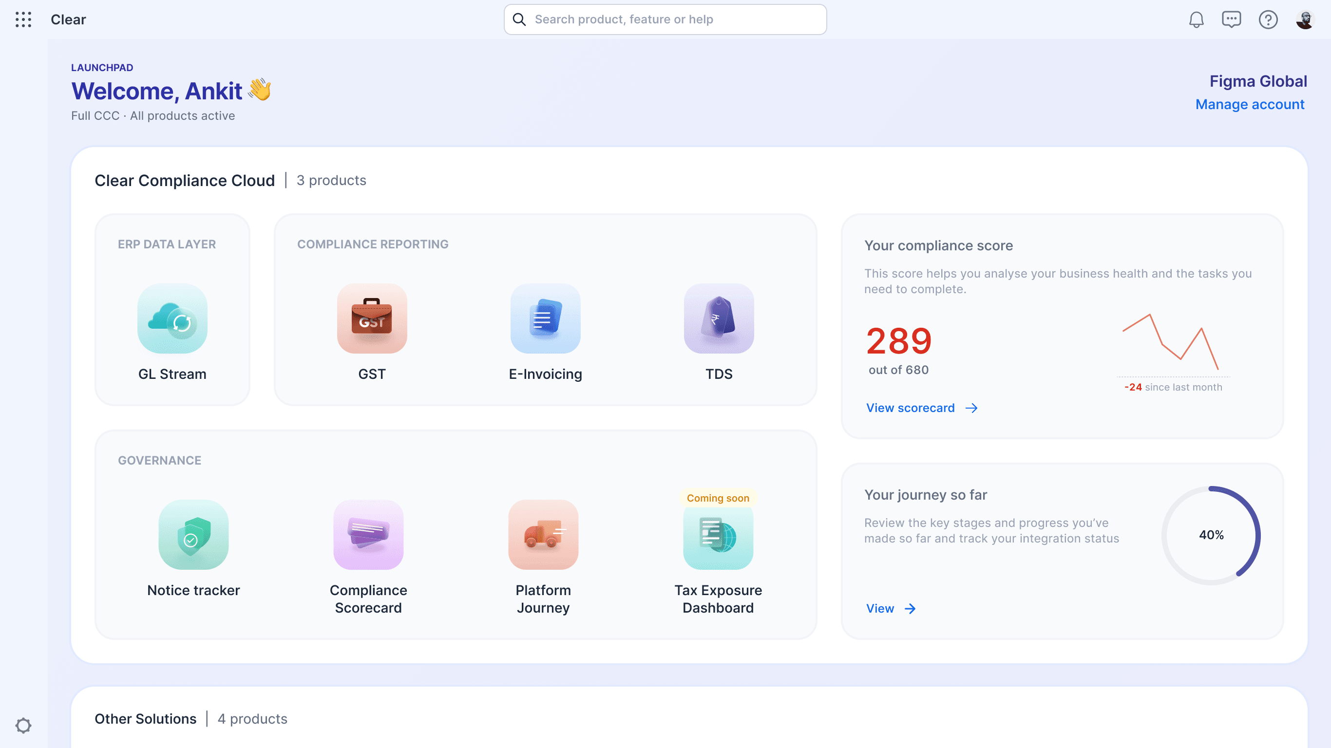 Clear Compliance Cloud landing, after redesign